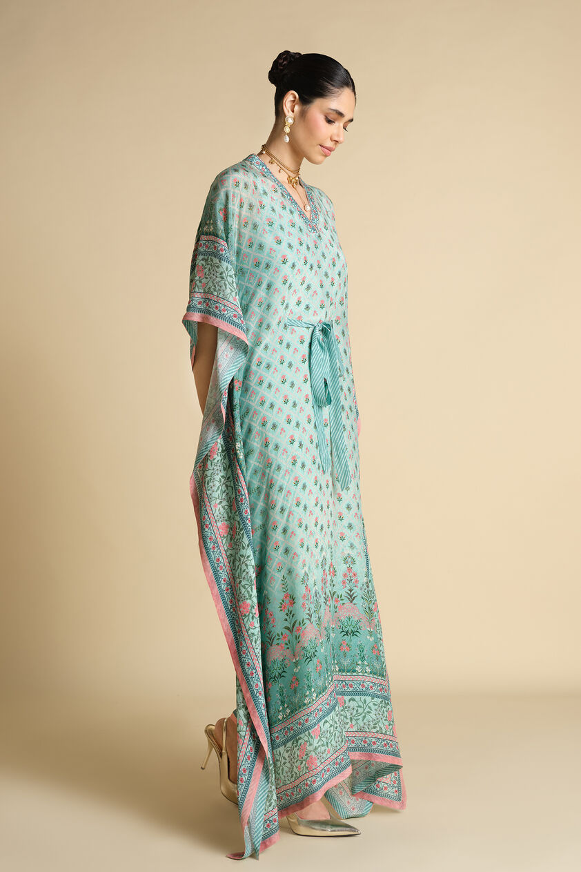 Kirsi Printed Kaftan - Aqua, Aqua, image 3